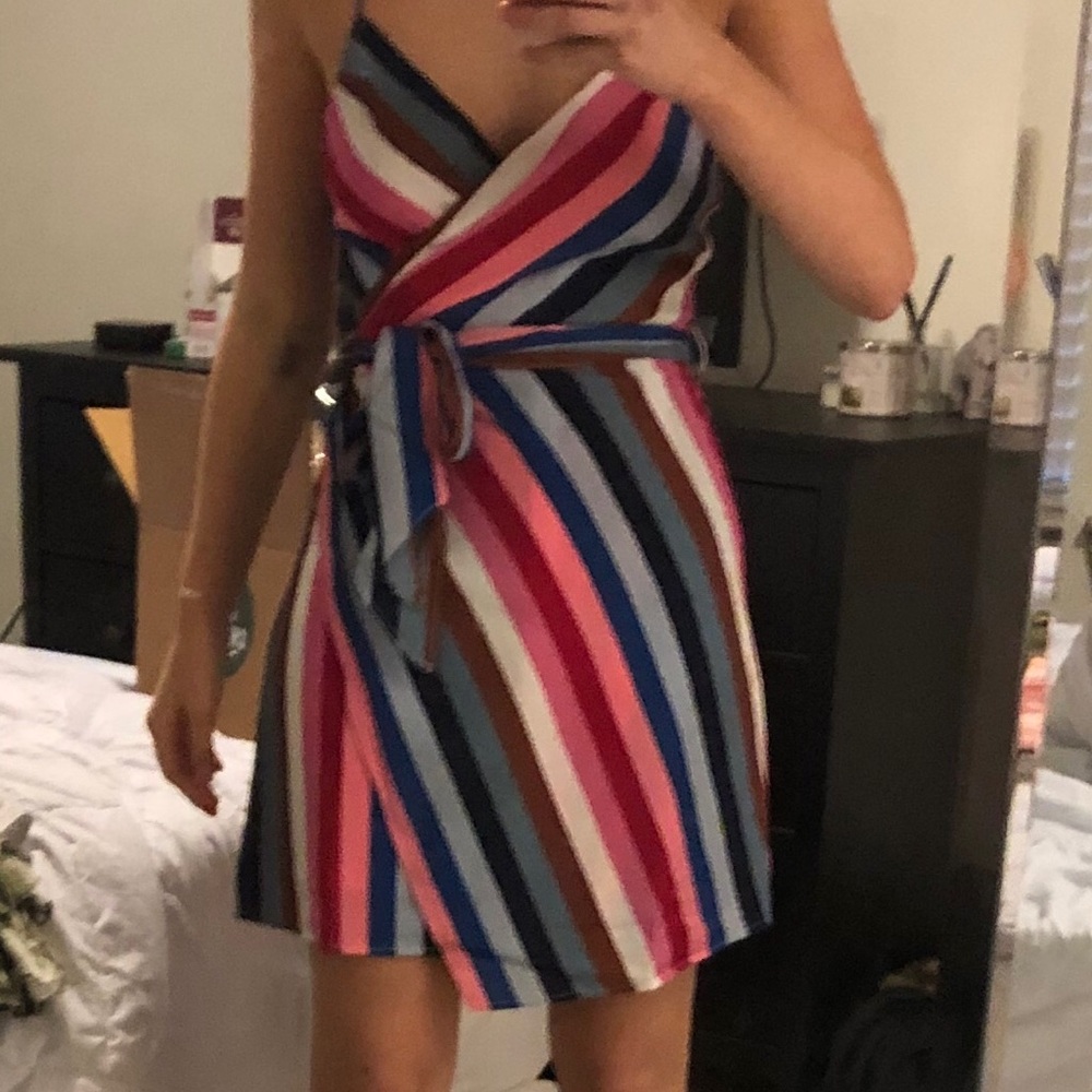 NWT Rainbow striped wrap dress